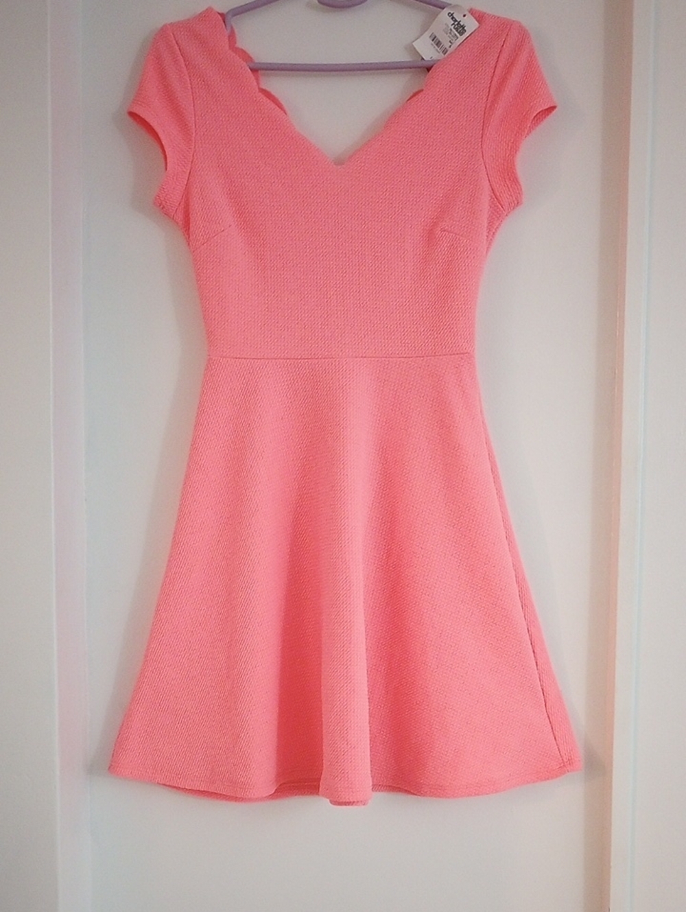 Charlotte Russe Coral Pink Flare Scallop Dress Summer Vacation Travel Size S